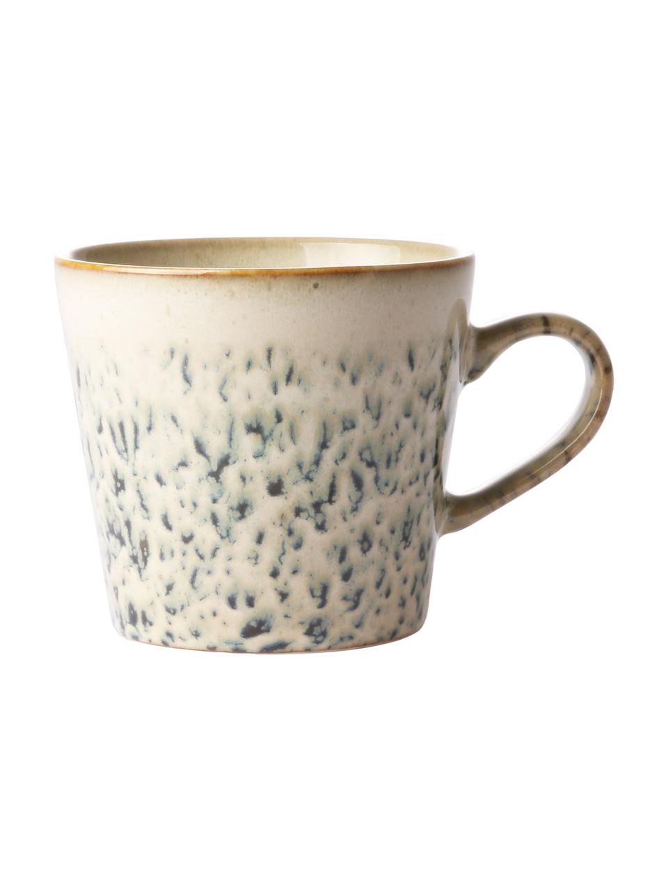 Tasses rétro artisanales 70's, 4 pièces, Grès cérame, Tons verts, tons beiges, Ø 12 x haut. 9 cm, 300 ml