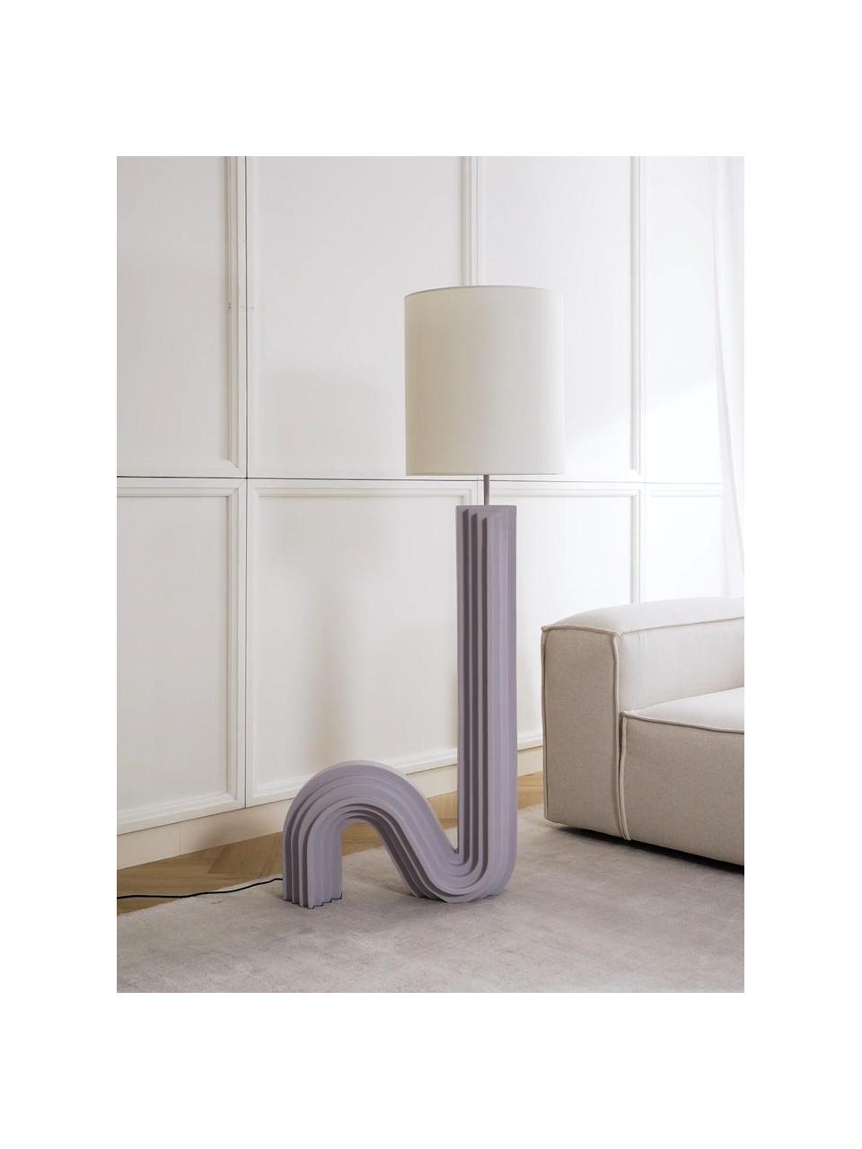 Design Stehlampe Luomo, Lampenschirm: Leinenstoff, Lampenfuß: Harz, lackiert, Off White, Lavendel, H 153 cm