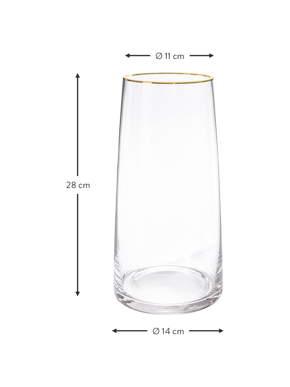 Wazon ze szkła dmuchanego Myla, Szkło, Transparentny z krawędzią w odcieniu złota, Ø 14 x W 28 cm