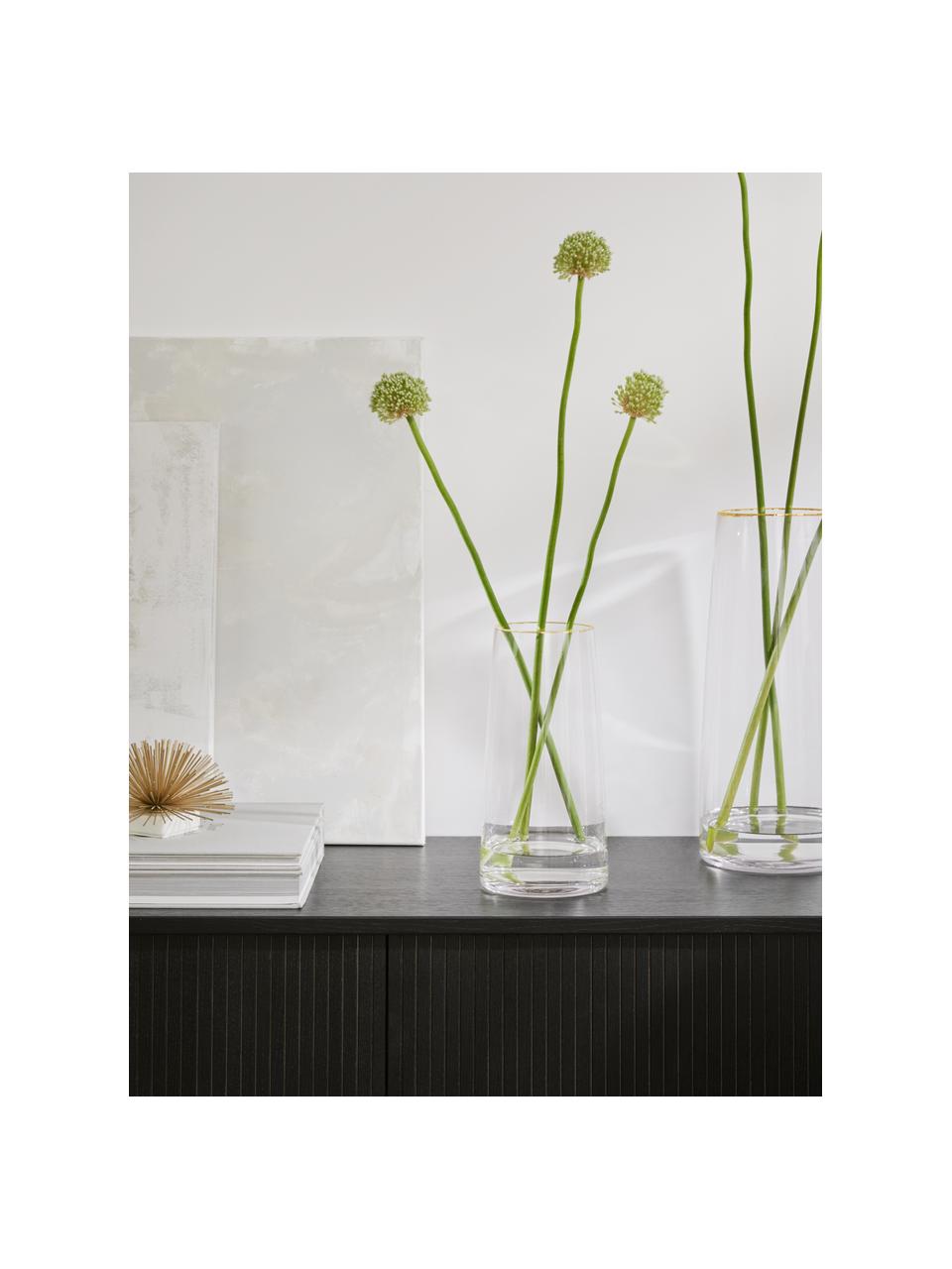 Ručne fúkaná sklenená váza Myla, Sklo, Priehľadná so zlatým okrajom, Ø 14 x V 28 cm
