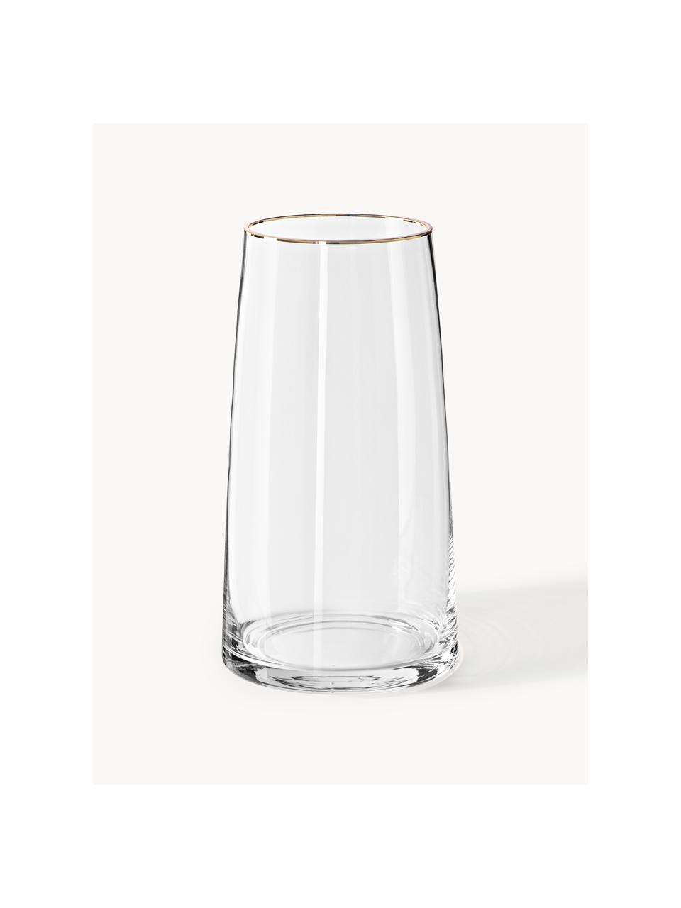 Mondgeblazen glazen vaas Myla, Glas, Transparant met goudkleurige rand, Ø 14 x H 28 cm