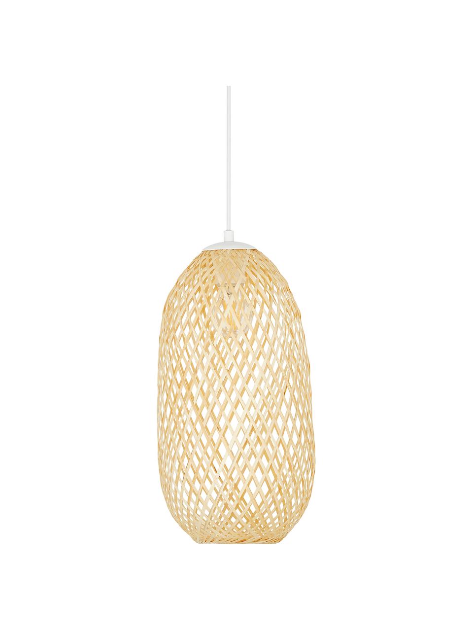 Hanglamp Jess, Lampenkap: bamboehout, Lampenkap: bamboehoutkleurig. Baldakijn en lampframe: mat wit. Snoer: wit, Ø 23 x H 43 cm