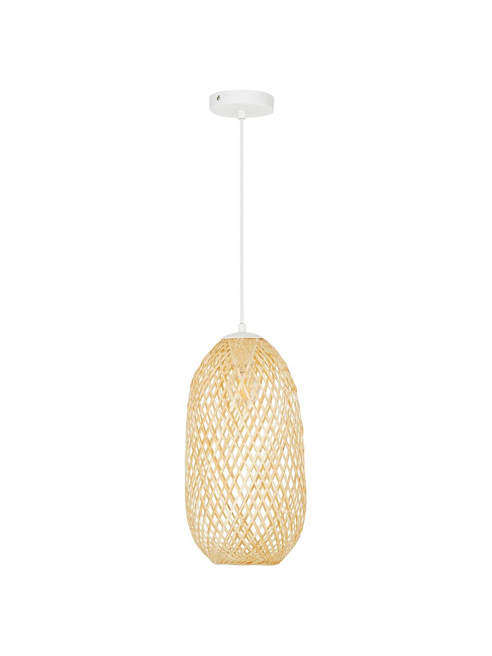 Hanglamp Jess, Lampenkap: bamboehout, Lampenkap: bamboehoutkleurig. Baldakijn en lampframe: mat wit. Snoer: wit, Ø 23 x H 43 cm