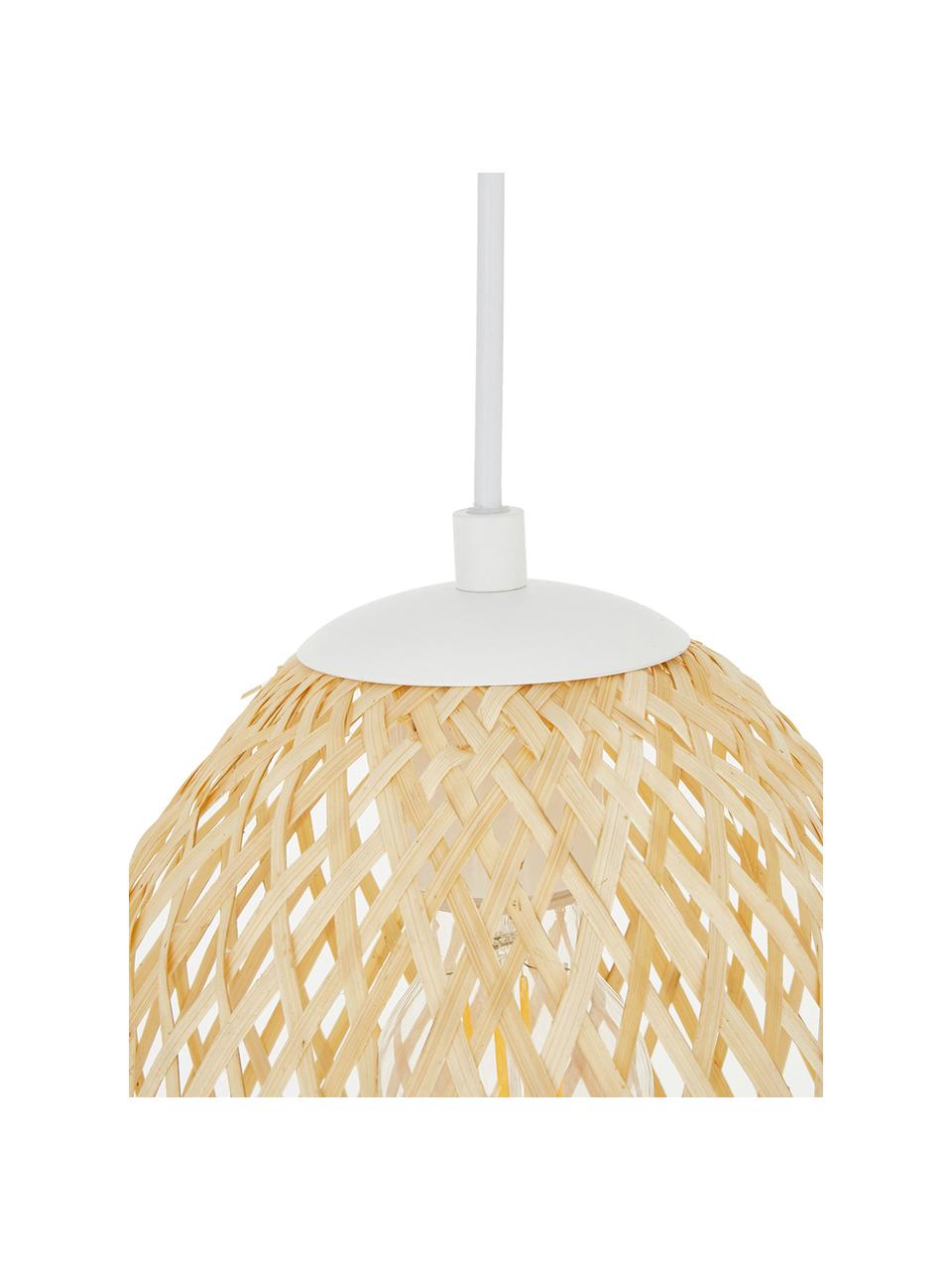 Malá závesná lampa z bambusu Jess, Tienidlo: bambus Stropný kryt a konštrukcia: matná biela Kábel: biela, Ø 23 x V 43 cm