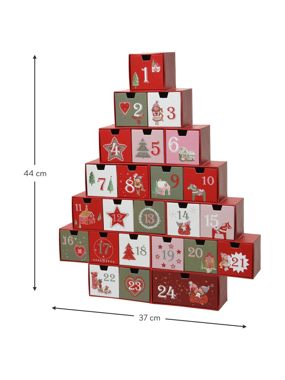 Adventskalender Riko H 44 cm, Papier, Rood, groen, roze, wit, B 37 x H 44 cm