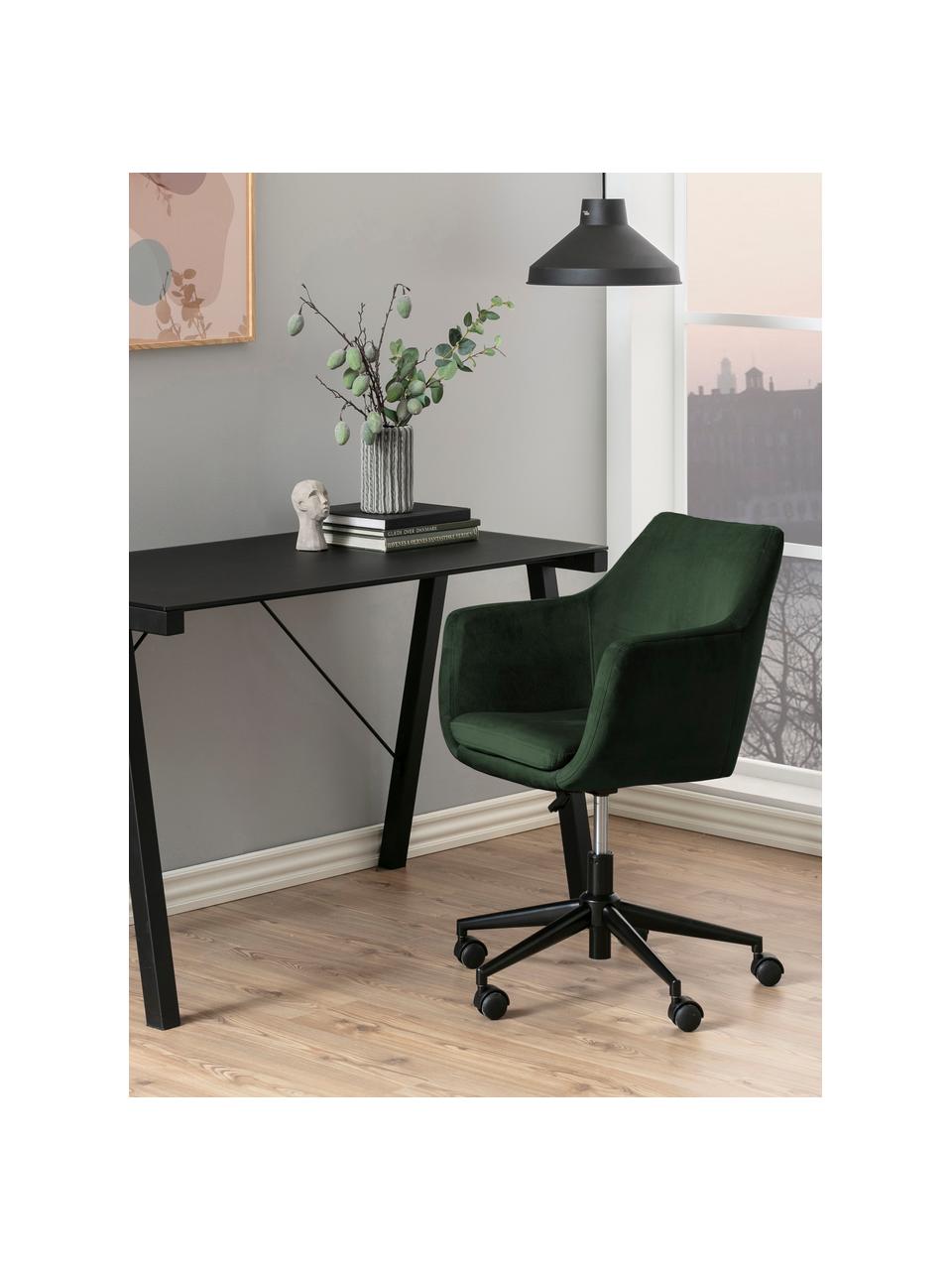 Fauteuil de bureau en velours Nora, hauteur ajustable, Vert forêt, noir, larg. 58 x prof. 58 cm