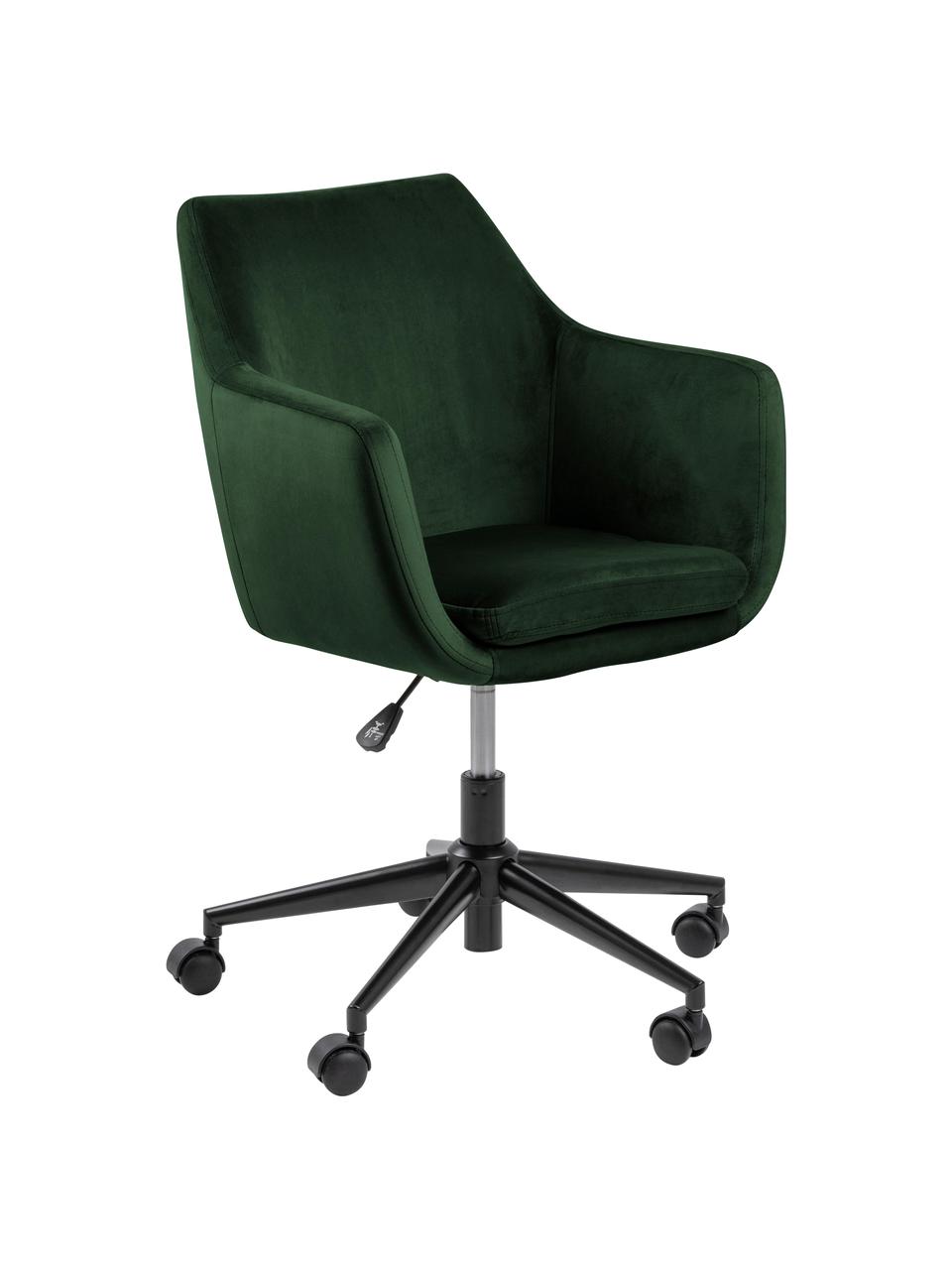 Fauteuil de bureau en velours Nora, hauteur ajustable, Vert forêt, noir, larg. 58 x prof. 58 cm