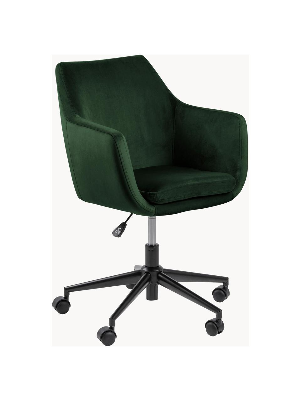 Fluwelen bureaustoel Nora, in hoogte verstelbaar, Bekleding: polyester (fluweel), Frame: gepoedercoat metaal, Fluweel bosgroen, B 58 x D 58 cm