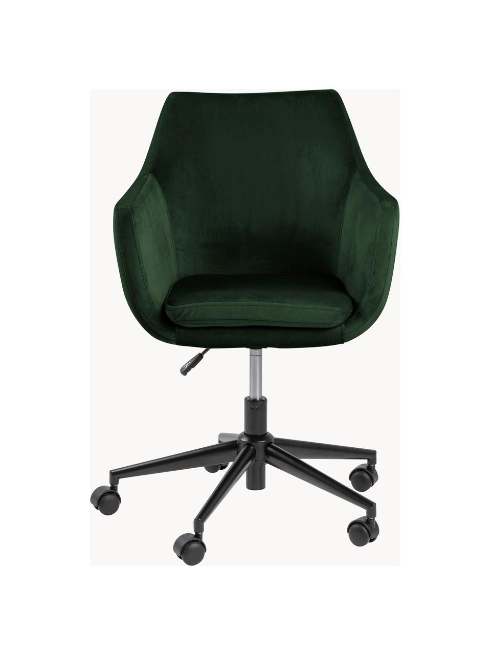 Fluwelen bureaustoel Nora, in hoogte verstelbaar, Bekleding: polyester (fluweel), Frame: gepoedercoat metaal, Fluweel bosgroen, B 58 x D 58 cm