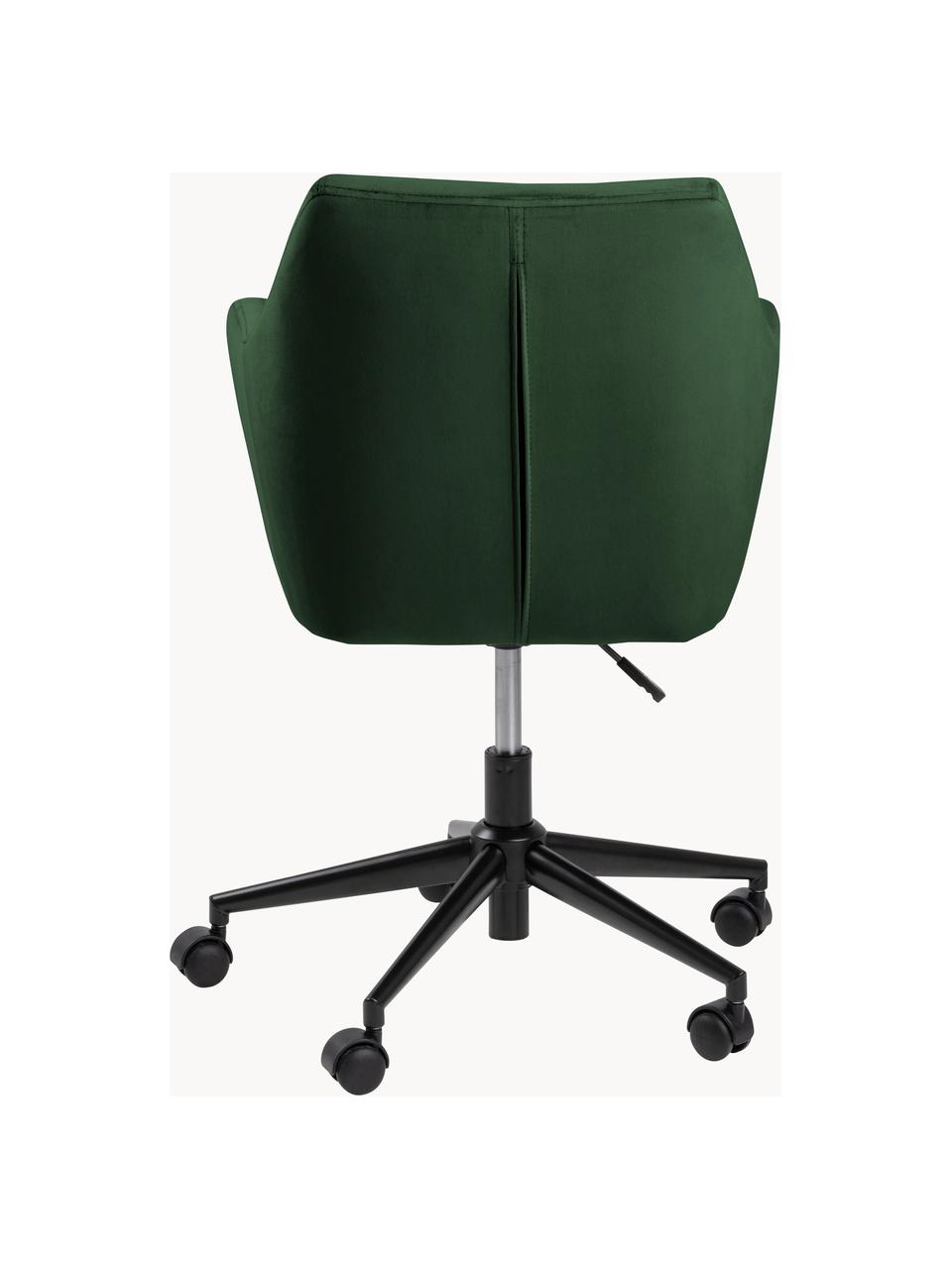 Fluwelen bureaustoel Nora, in hoogte verstelbaar, Bekleding: polyester (fluweel), Frame: gepoedercoat metaal, Fluweel bosgroen, B 58 x D 58 cm