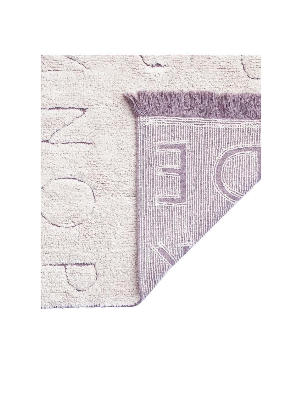 Waschbarer Teppich ABC mit Buchstaben Design und Fransenabschluss, Flor: 97% Baumwolle 3% Gemischt, Beige, B 120 x L 160 cm (Größe S)
