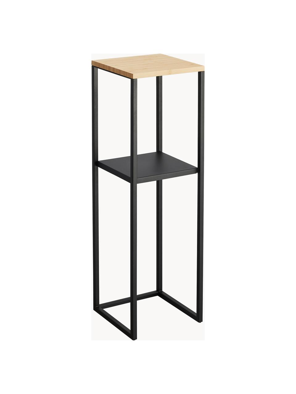 Estantería estrecha de metal y bambú Tower, Estructura: acero con pintura en polv, Tablero: madera de bambú, Negro, An 25 x Al 80 cm