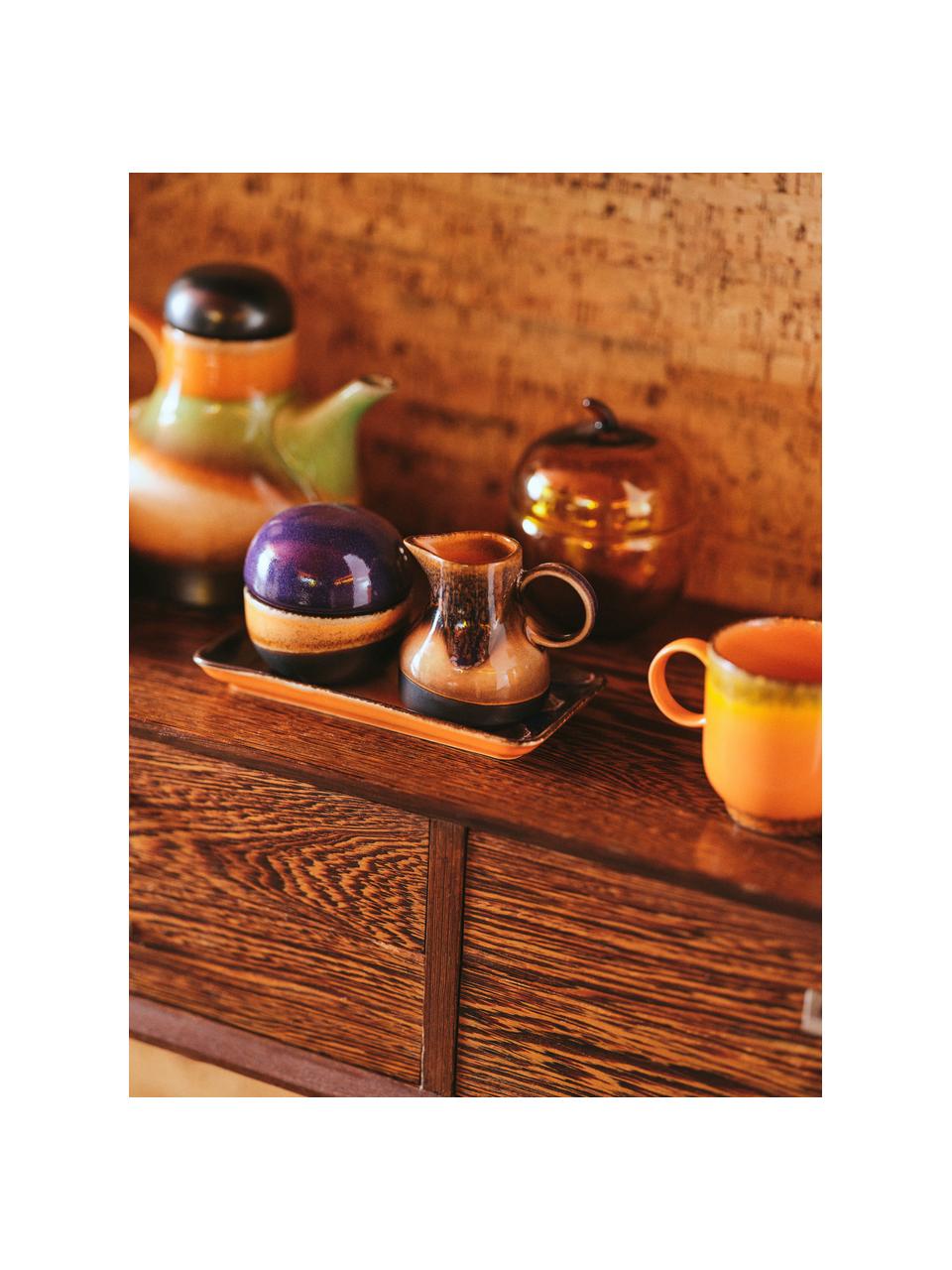 Handgemachte Keramik-Zuckerdose 70's, Keramik, Dunkelblau, Anthrazit, Ø 8 x H 8 cm