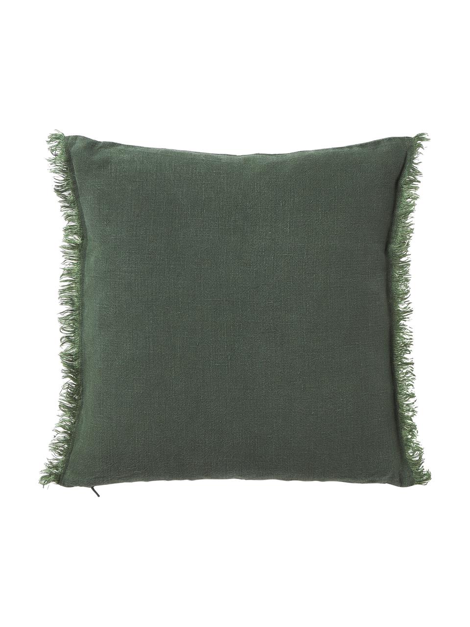 Housse de coussin en lin à franges Luana, 100 % pur lin

Le lin est naturellement doté d'un toucher plutôt rugueux et d'un aspect froissé
Sa résistance élevée au accrocs lui confère robustesse et longévité, Vert foncé, larg. 40 x long. 40 cm