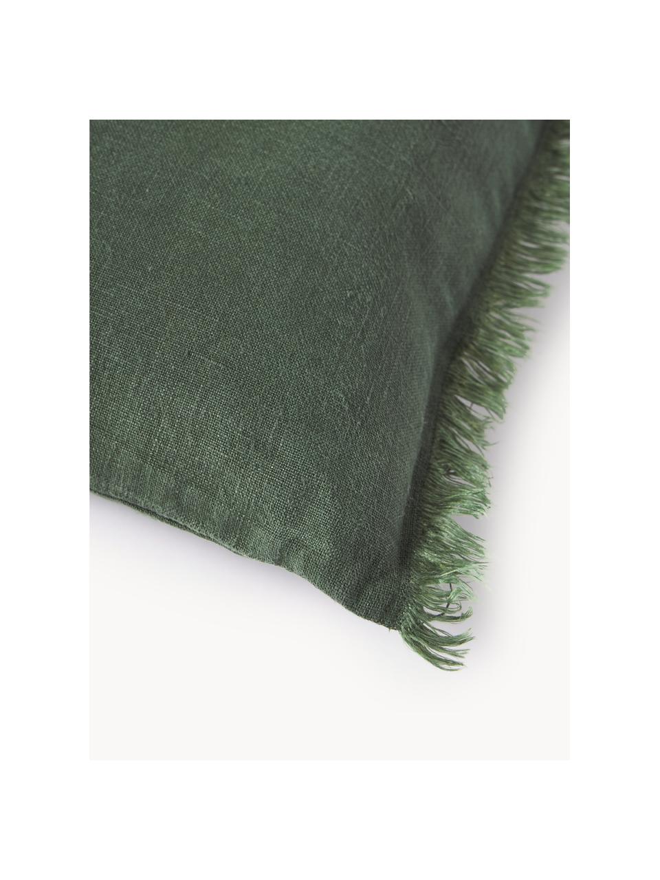 Housse de coussin pur lin avec franges Luana, 100 % pur lin

Le lin est naturellement doté d'un toucher plutôt rugueux et d'un aspect froissé
Sa résistance élevée au accrocs lui confère robustesse et longévité, Vert foncé, larg. 40 x long. 40 cm