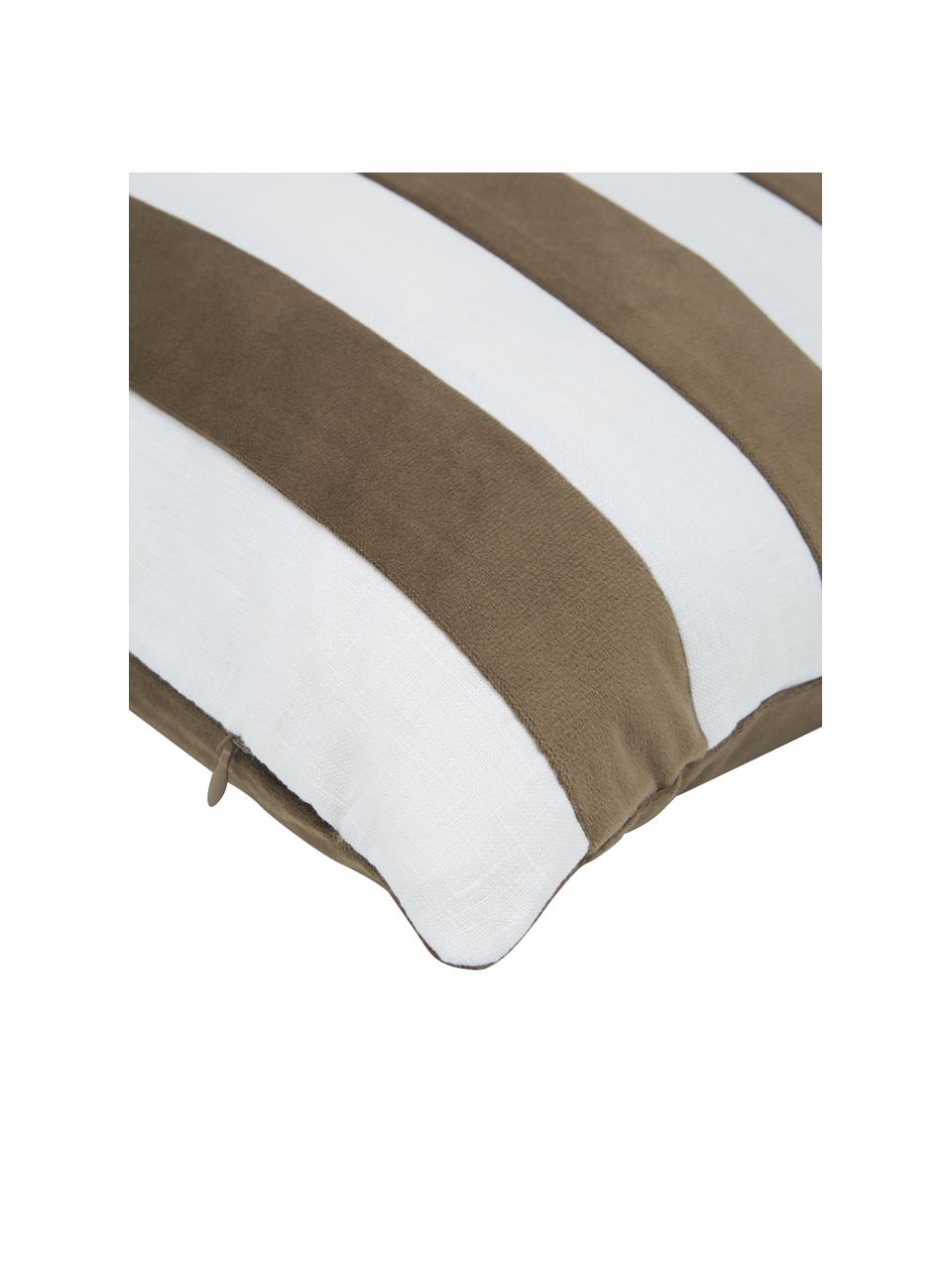 Kussenhoes Maui van een fluweel-linnen mix in taupe/wit, Taupe, wit, B 45 x L 45 cm