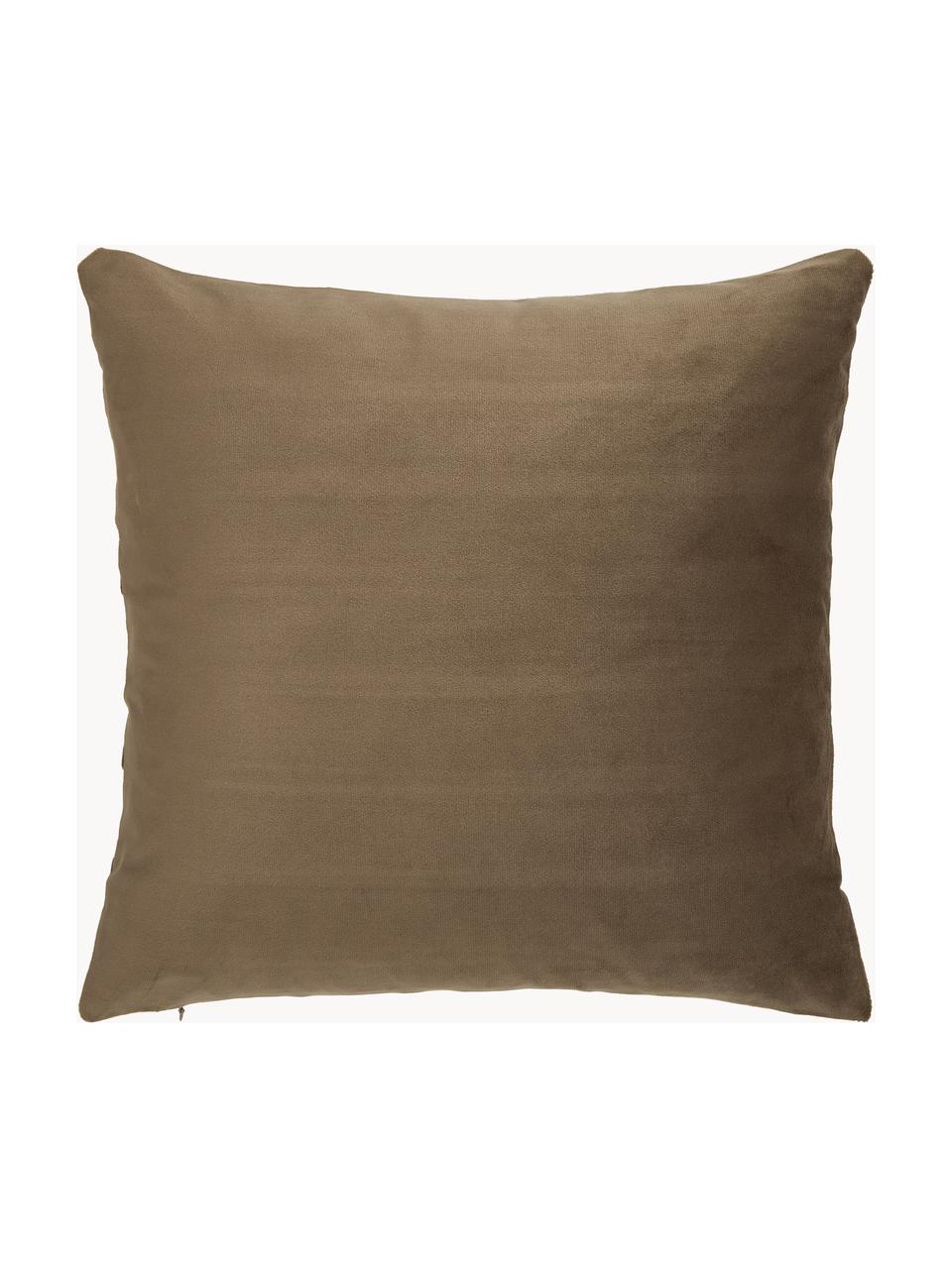 Kussenhoes Maui van een fluweel-linnen mix in taupe/wit, Taupe, wit, B 45 x L 45 cm