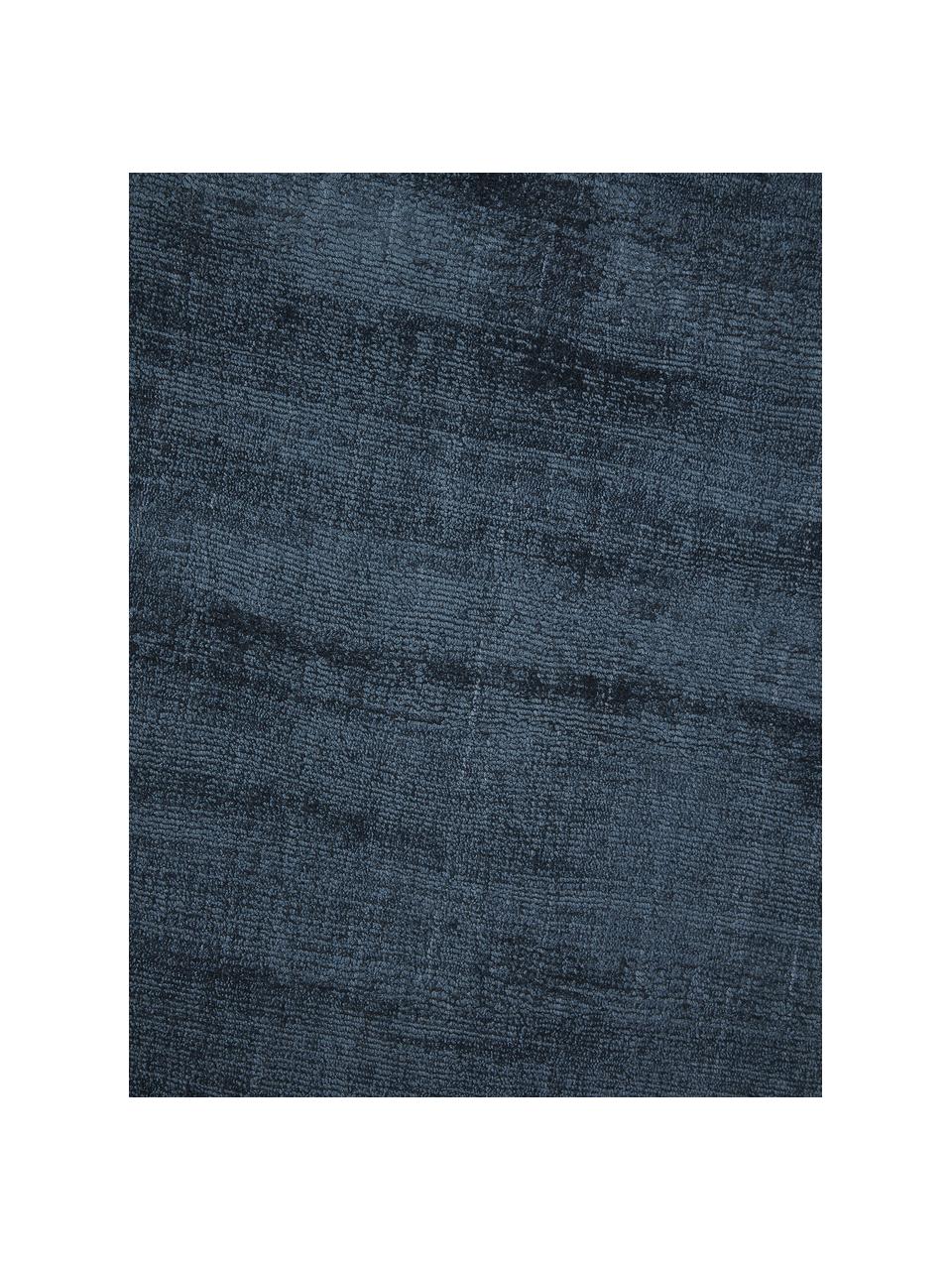 Rond viscose vloerkleed Jane, handgeweven, Onderzijde: 100% katoen, Donkerblauw, Ø 115 cm (maat S)