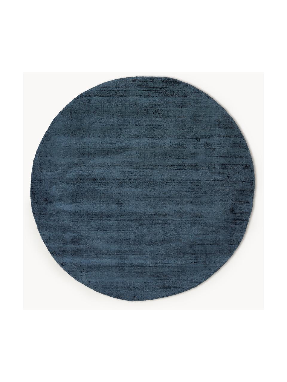 Tapis rond en viscose tissé main Jane, Bleu foncé, Ø 115 cm (taille S)