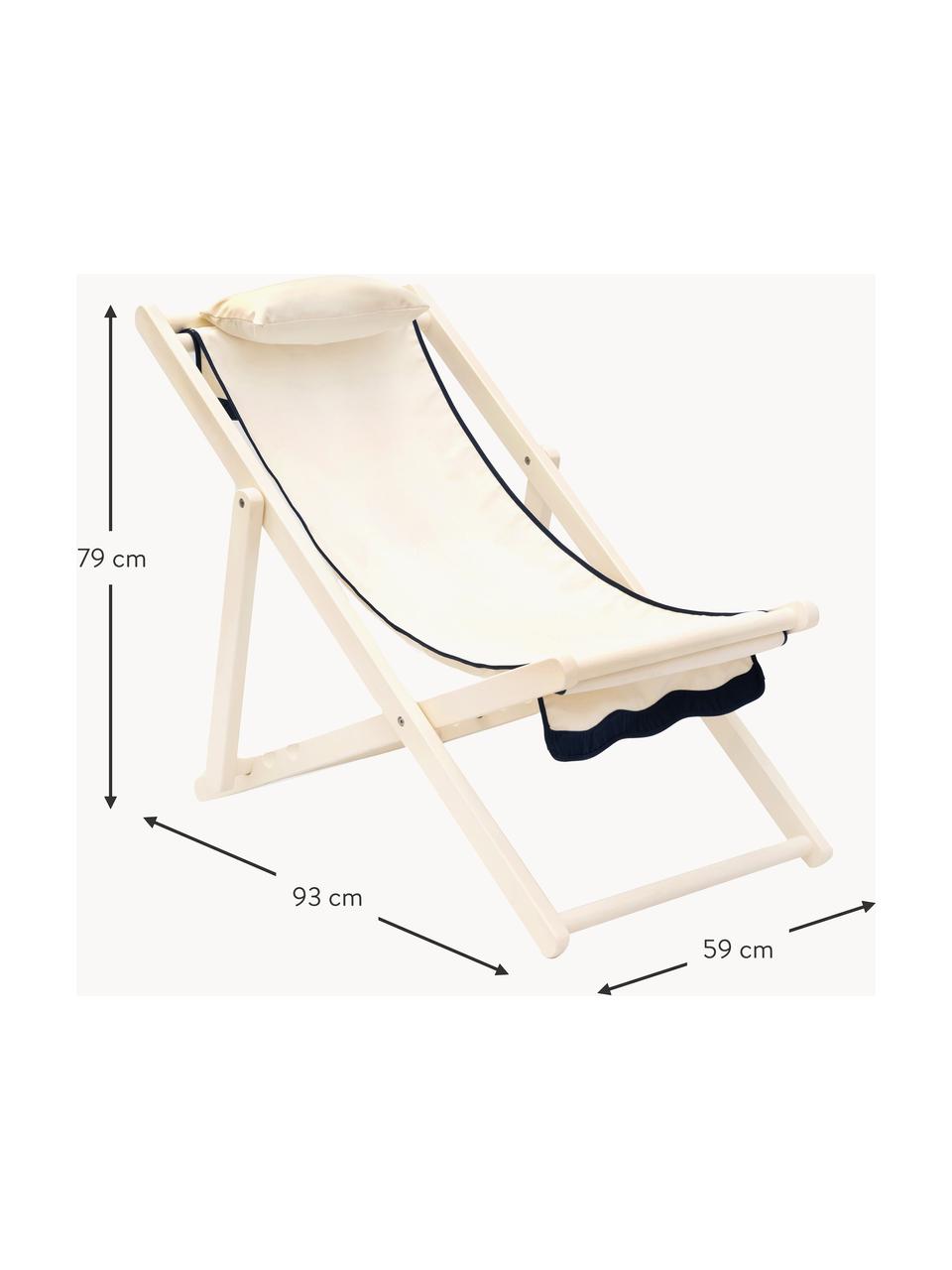 Inklapbare ligstoel Wave, Bekleding: 100% polyacryl, Frame: teakhout, Wit, donkerblauw, B 59 x D 96 cm