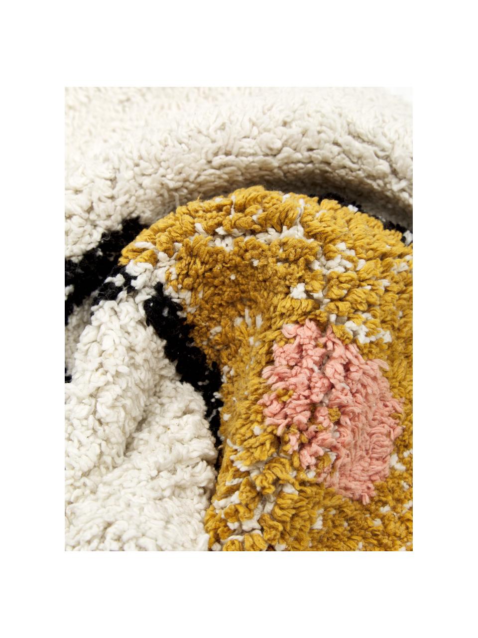 Kissenhülle Bereber mit Ethno-Muster und Quasten, 100% Baumwolle, Weiss, Schwarz, Senfgelb, 30 x 60 cm