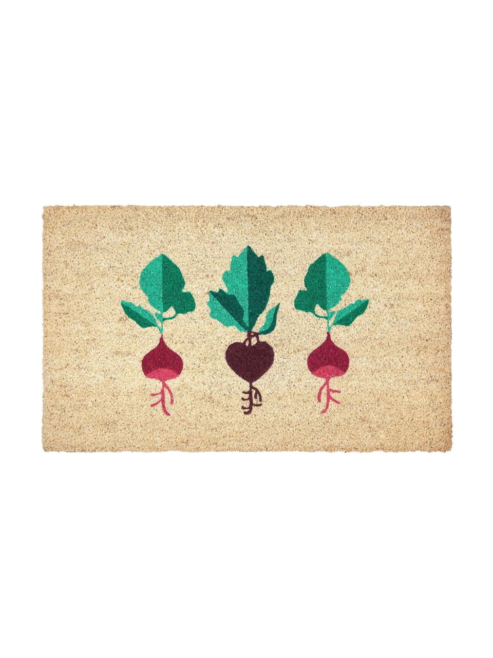 Deurmat Radijzen, Bovenzijde: kokosvezels, Onderzijde: vinyl, Beige, roze, groen, B 45 x L 75 cm