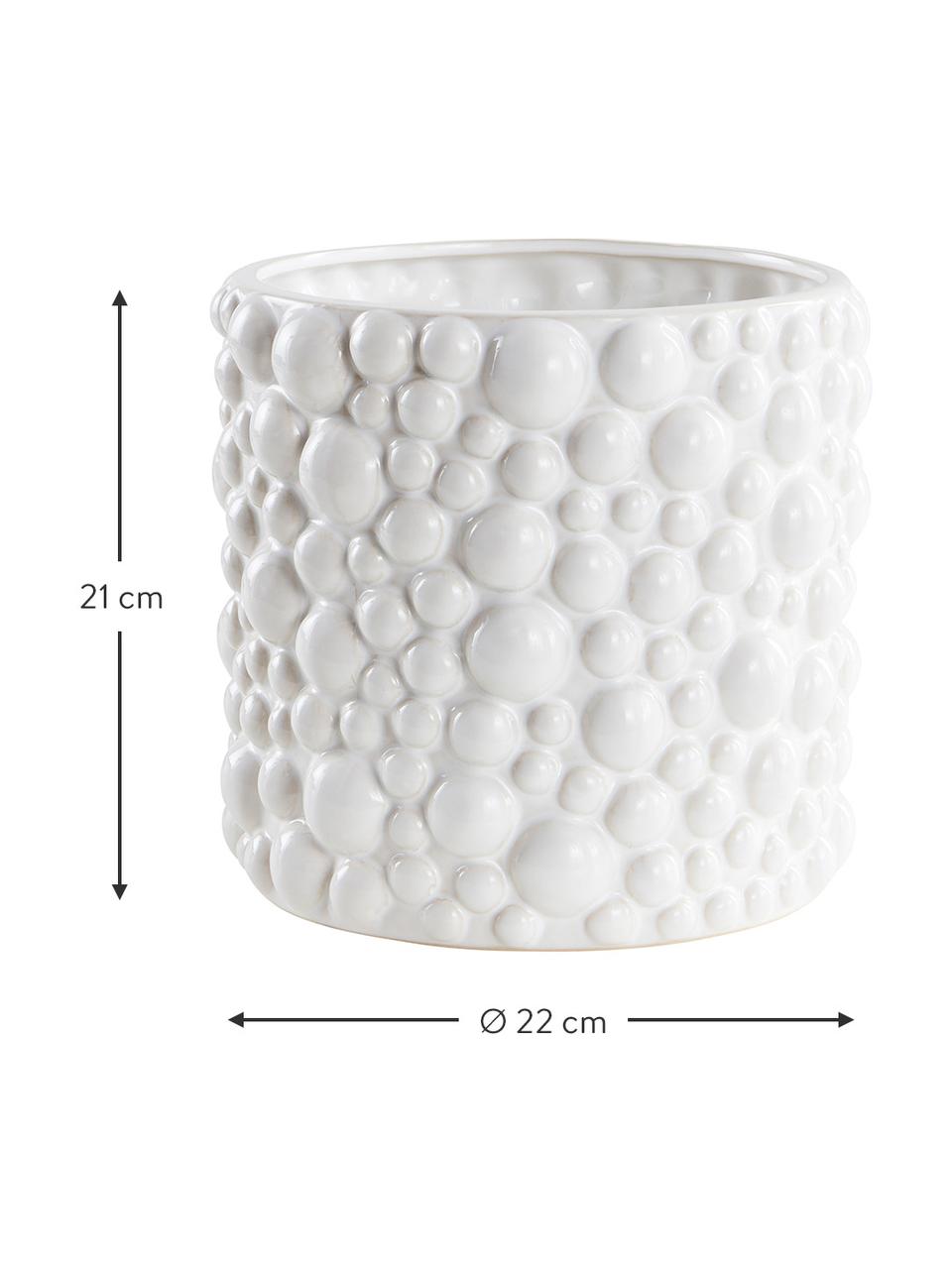 Cache-pot artisanal aspect bulle Zio, Céramique, Blanc, Ø 22 x haut. 21 cm