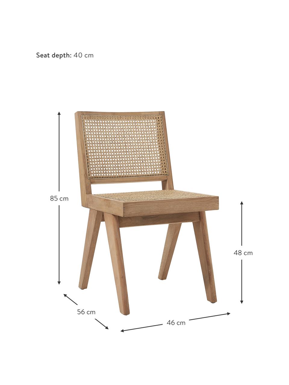 Silla de madera con tejido vienés Sissi, Estructura: madera de roble maciza, Ratán, madera de roble clara, An 46 x F 56 cm