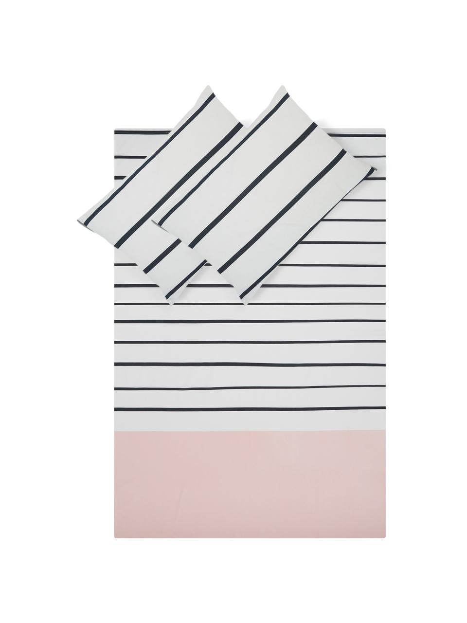 Set lenzuola in cotone ranforce Blush, Tessuto: Renforcé Numero di fili 1, Bianco, nero, rosa, 240 x 270 cm + 2 federe 50 x 75 cm