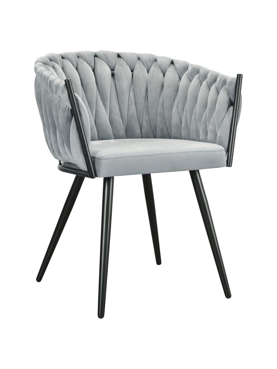 Zamatová stolička s opierkami Larissa, Zamat sivá, nohy čierna, Š 63 x H 55 cm