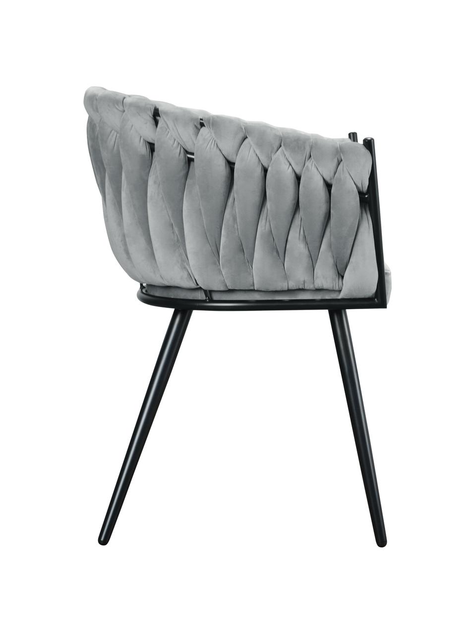 Zamatová stolička s opierkami Larissa, Zamat sivá, nohy čierna, Š 63 x H 55 cm