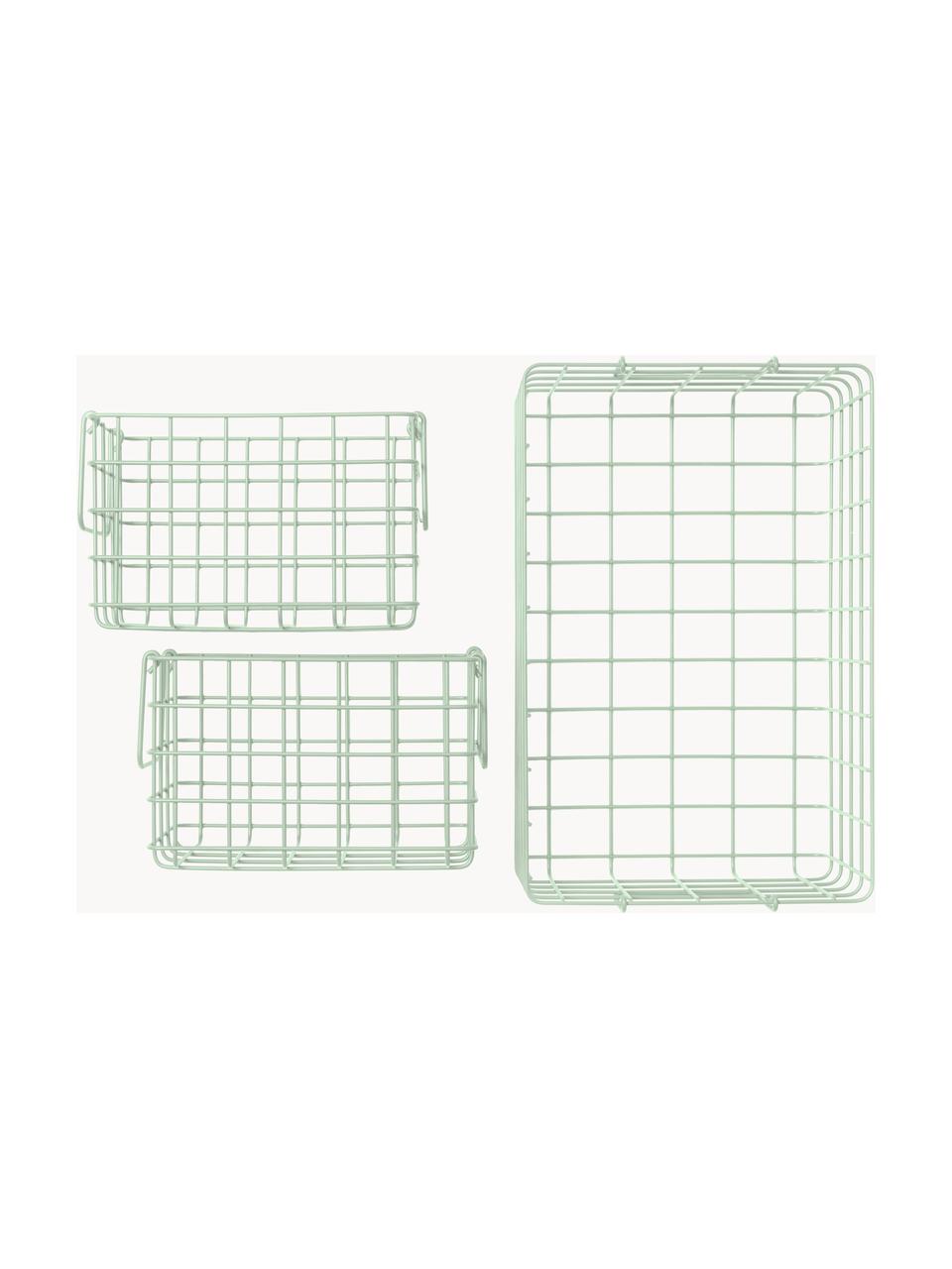 Set de cestas The Baskets, 3 uds., Acero con pintura en polvo, Verde salvia, Set de diferentes tamaños