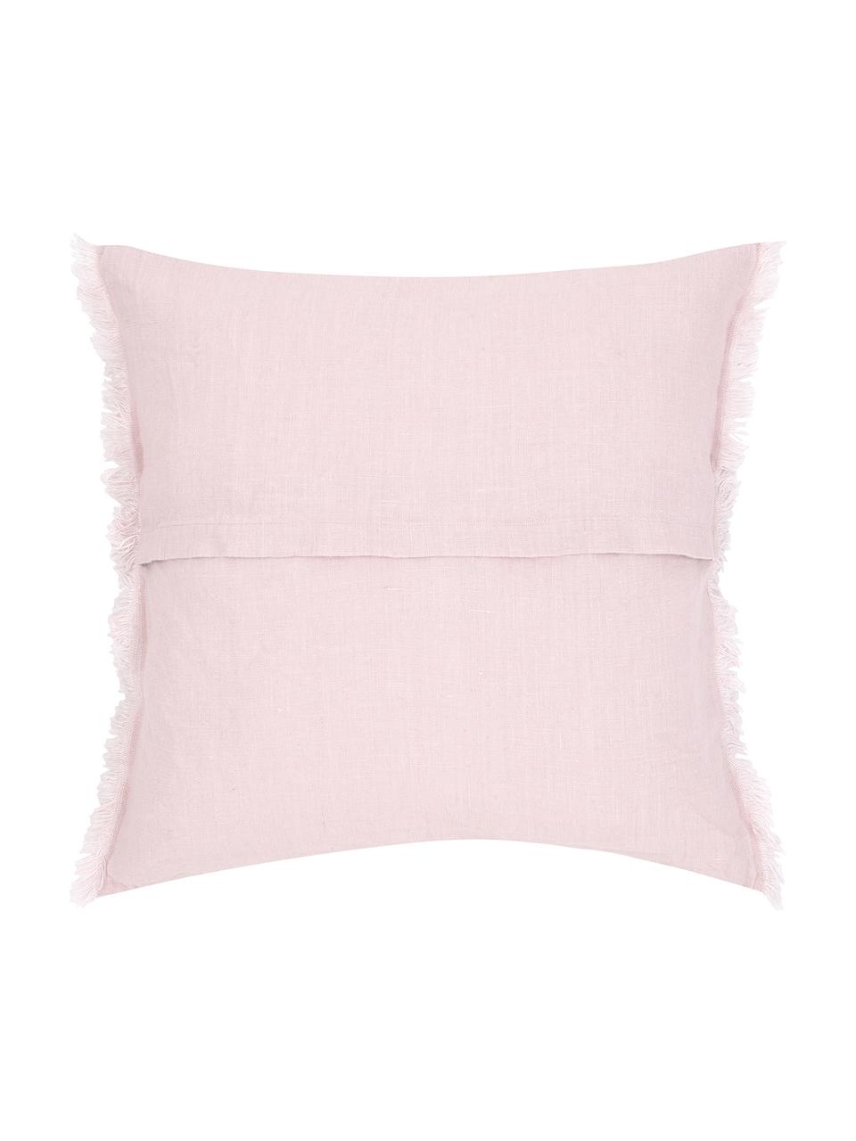 Leinen-Kissenhülle Luana in Rosa mit Fransen, 100% Leinen, Altrosa, 50 x 50 cm