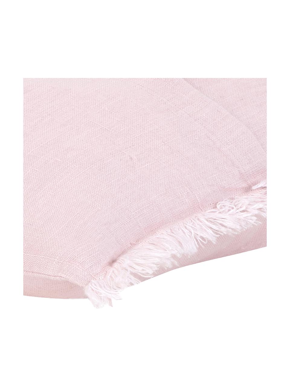 Linnen kussenhoes Luana in roze met franjes, 100% linnen, Oudroze, 50 x 50 cm