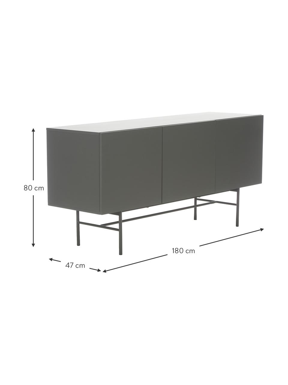 Credenza moderna con 3 ante Anders, Piedini: metallo verniciato a polv, Grigio, Larg. 160 x Alt. 79 cm