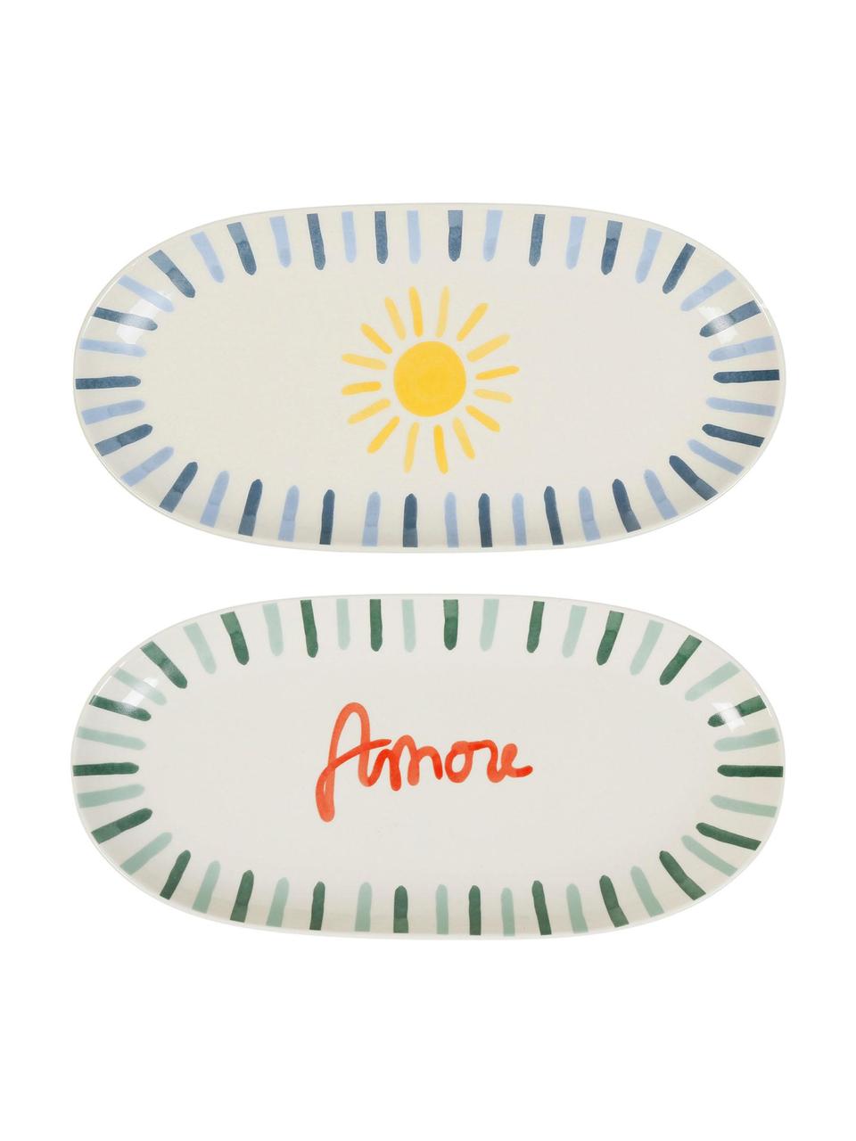 Set di 2 piatti da portata Amore, Gres, Bianco, multicolore, Lung. 31 x Larg. 16 cm