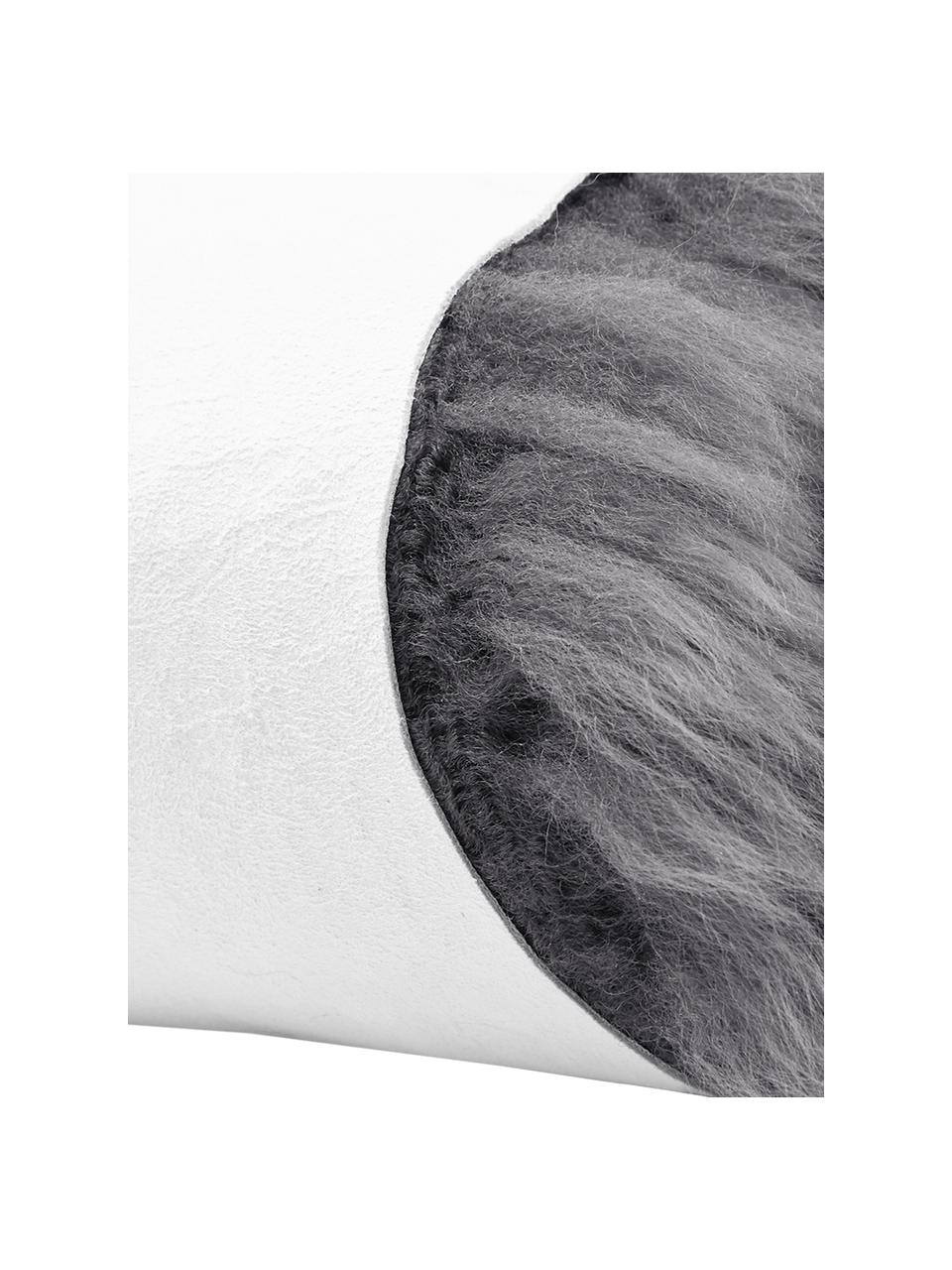 Vloerkleed van schapenvacht Oslo, glad, Bovenzijde: 100% schapenvacht, Onderzijde: 100% leer, chroomvrij gel, Donkergrijs, B 60 x L 180 cm