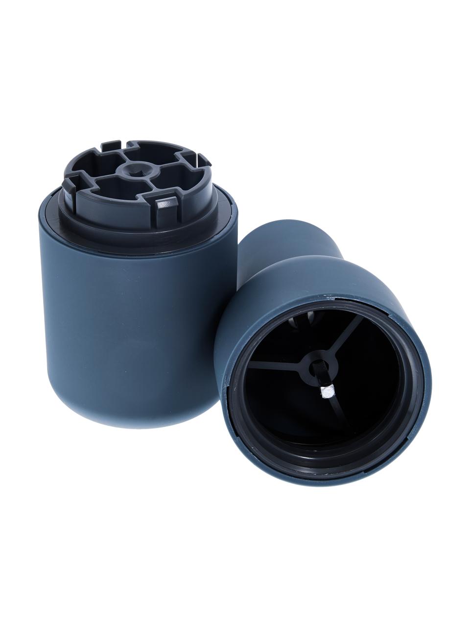 Designer peper- en zoutmolen Bottle Grinder met houten deksel, set van 2, Frame: kunststof, Deksel: hout, Blauw, lichtblauw, beukenhout, Ø 8 x H 21 cm