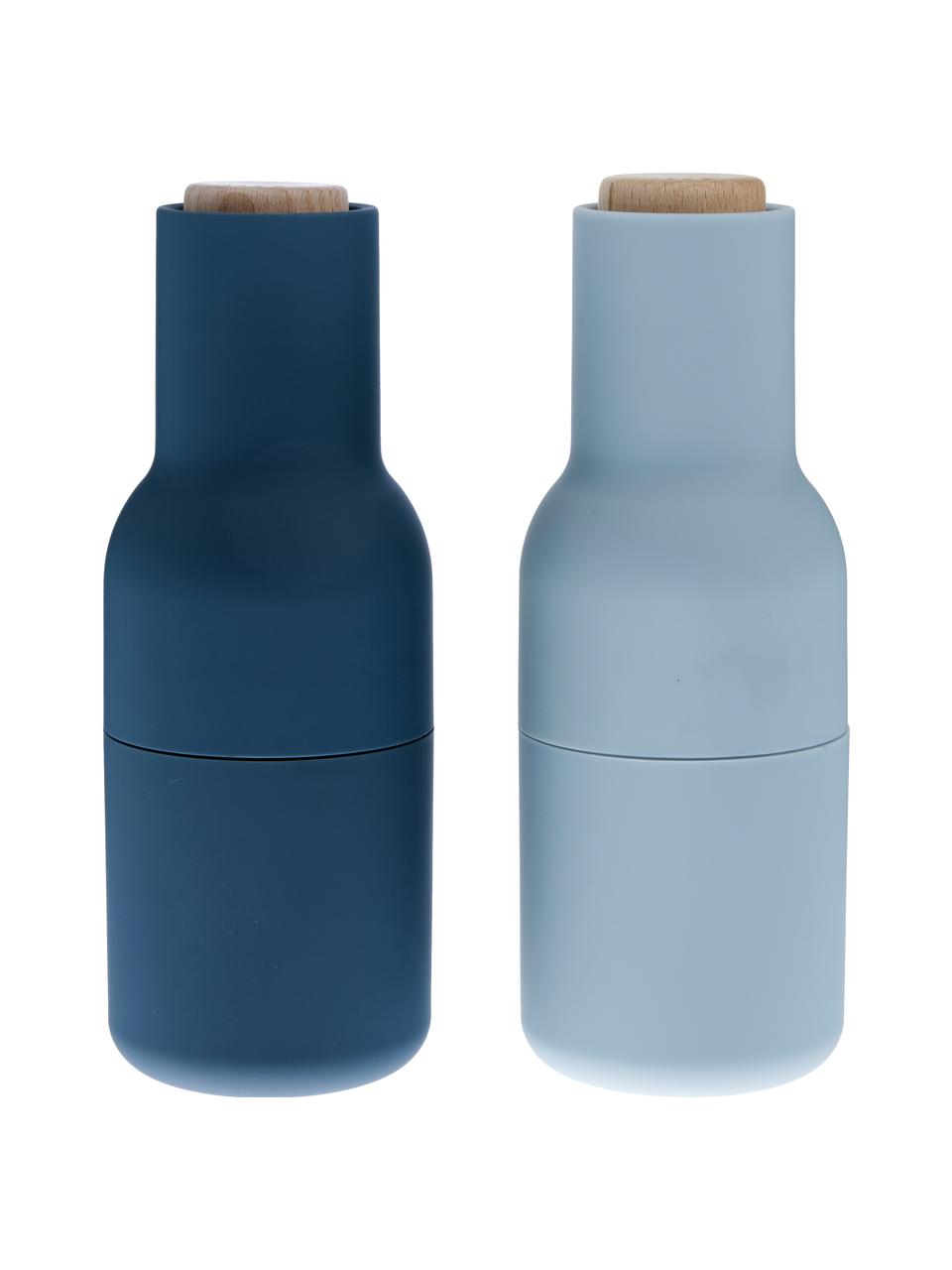 Komplet młynków do soli i pieprzu Bottle Grinder, 2 elem., Korpus: tworzywo sztuczne, Niebieski, jasny niebieski, brązowy, Ø 8 x W 21 cm