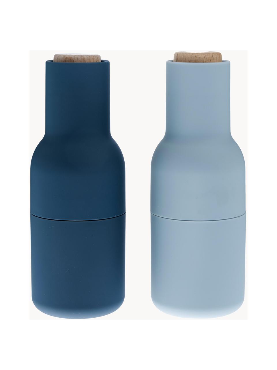 Súprava mlynčekov na soľ a korenie s drevenými vrchnákmi Bottle Grinder, 2 diely, Modrá, svetlomodrá, bukové drevo, Ø 8 x V 21 cm