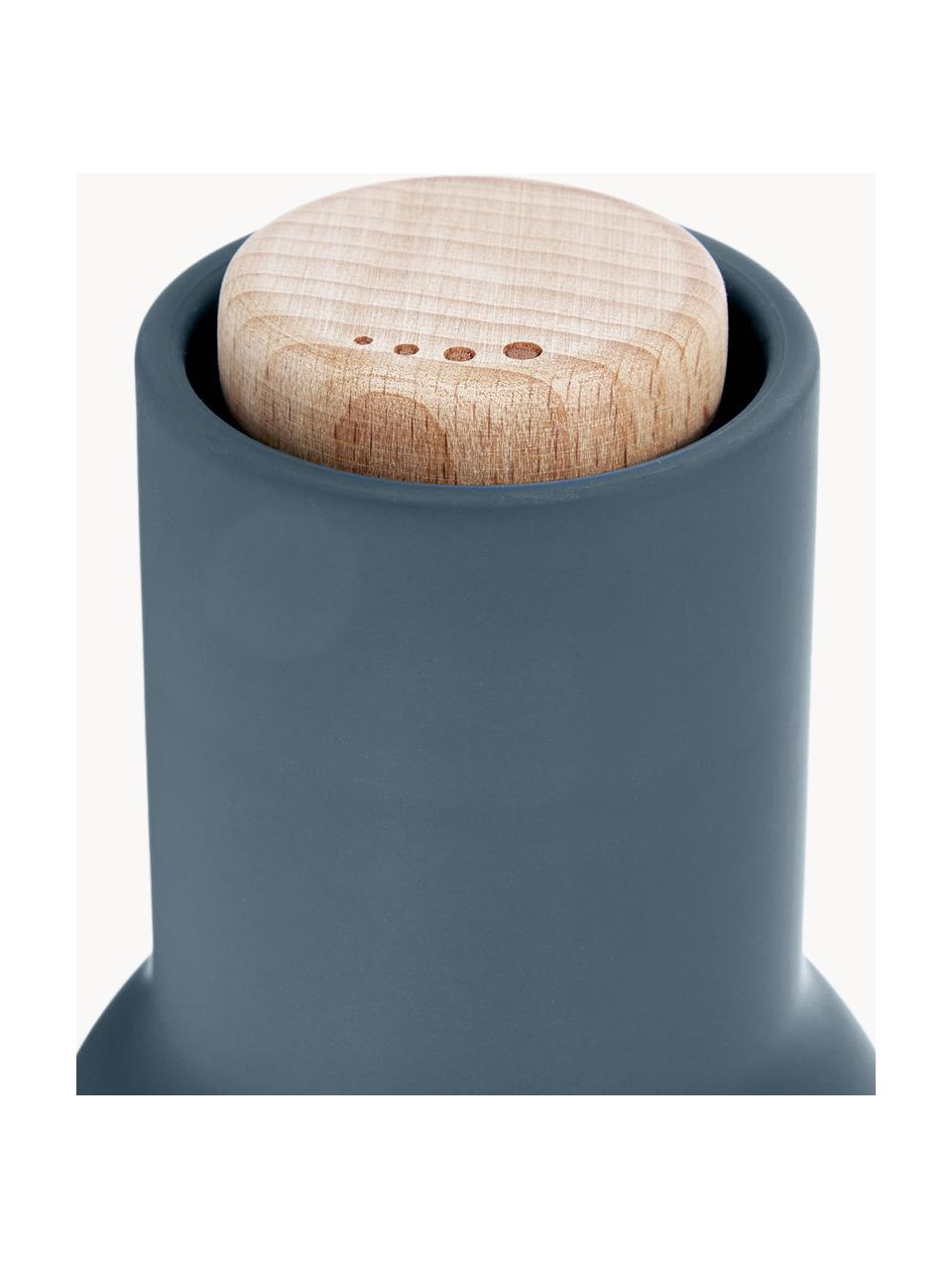 Designer peper- en zoutmolen Bottle Grinder met houten deksel, set van 2, Deksel: hout, Donkerblauw, lichtblauw, hout, Ø 8 x H 21 cm