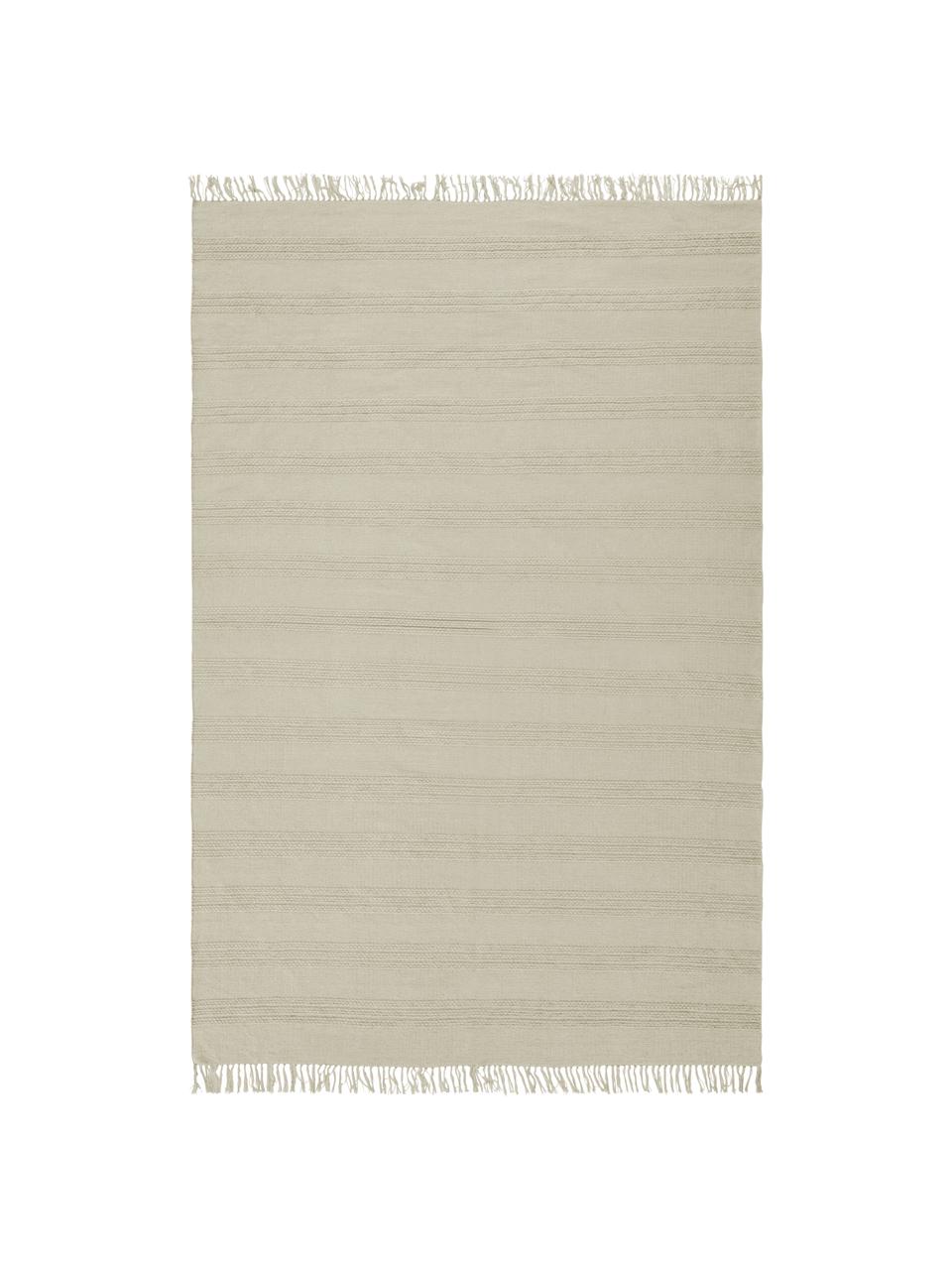 Tappeto in cotone a righe tono su tono con frange Tanya, 100% cotone, Greige, Larg. 200 x Lung. 300 cm (taglia L)