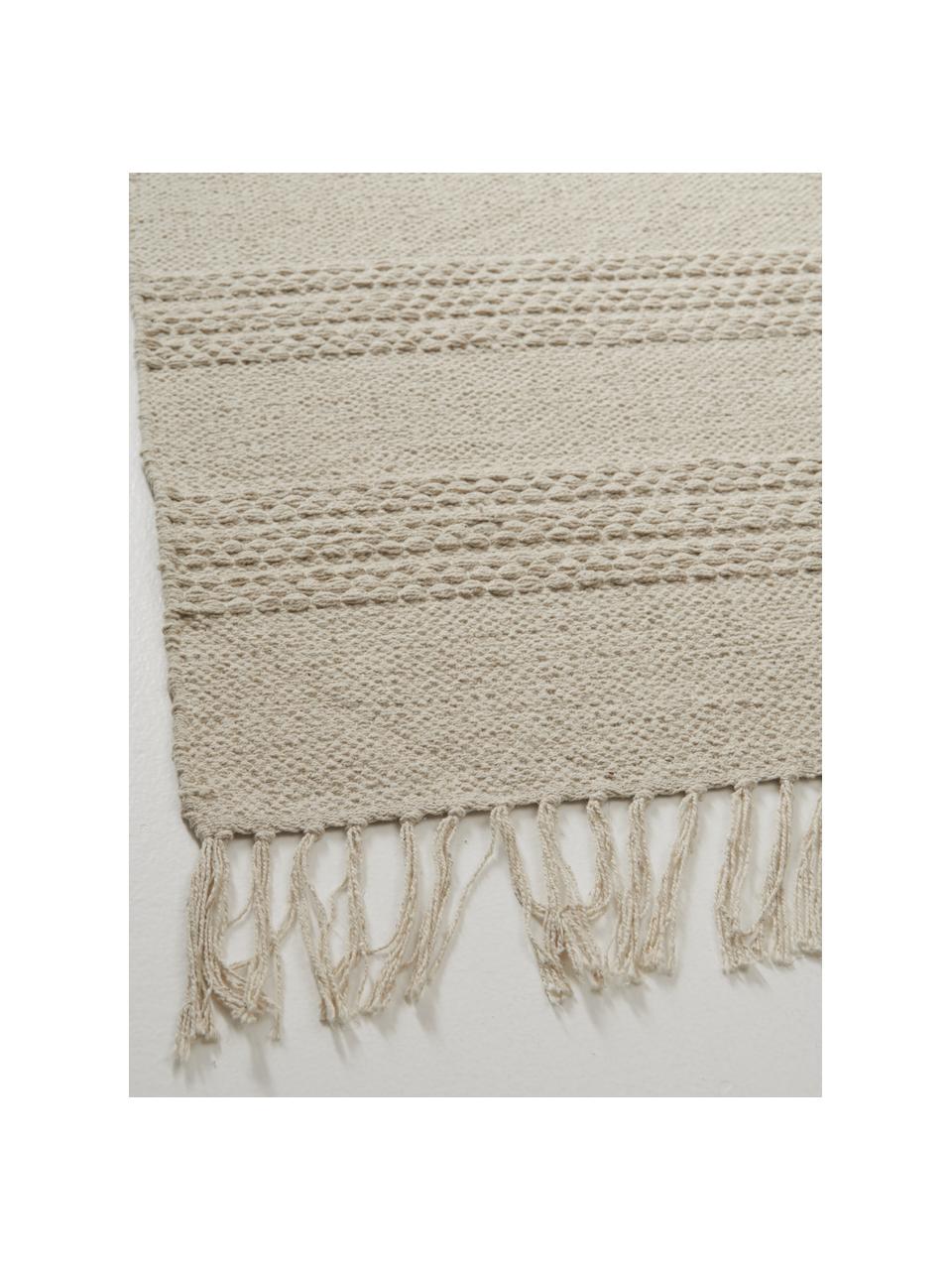 Tapis plat coton avec franges Tanya, Grège