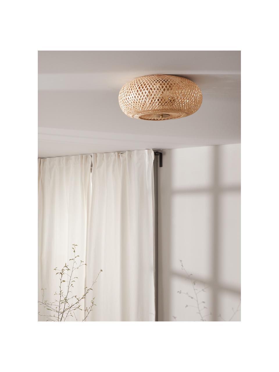 Dizajnová stropná lampa z bambusu Evelyn, Svetlohnedá, odtiene zlatej, Ø 50 x V 20 cm