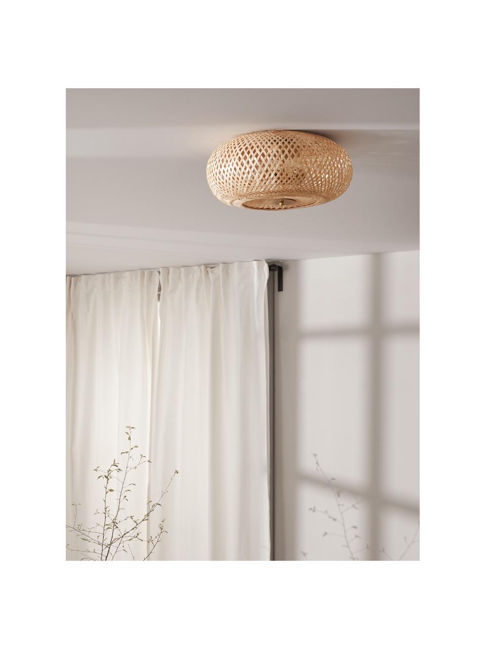 Lampa sufitowa z włókna bambusowego Evelyn, Jasny brązowy, odcienie złotego, Ø 50 x W 20 cm