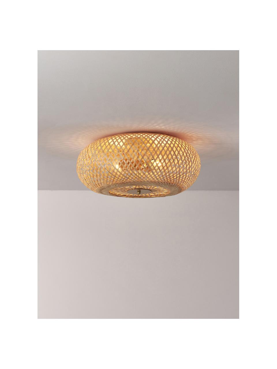 Dizajnová stropná lampa z bambusu Evelyn, Svetlobéžová, Ø 50 x V 20 cm