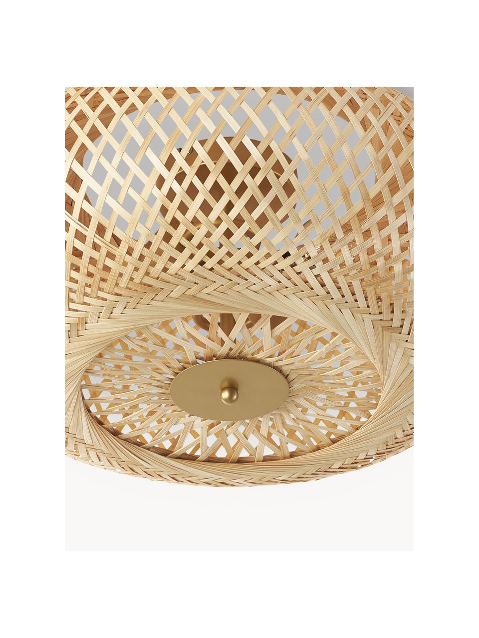 Design plafondlamp Evelyn van bamboehout, naturel, Lampenkap: bamboe, Decoratie: gepoedercoat metaal, Lichtbeige, goudkleurig, Ø 50 x H 20 cm
