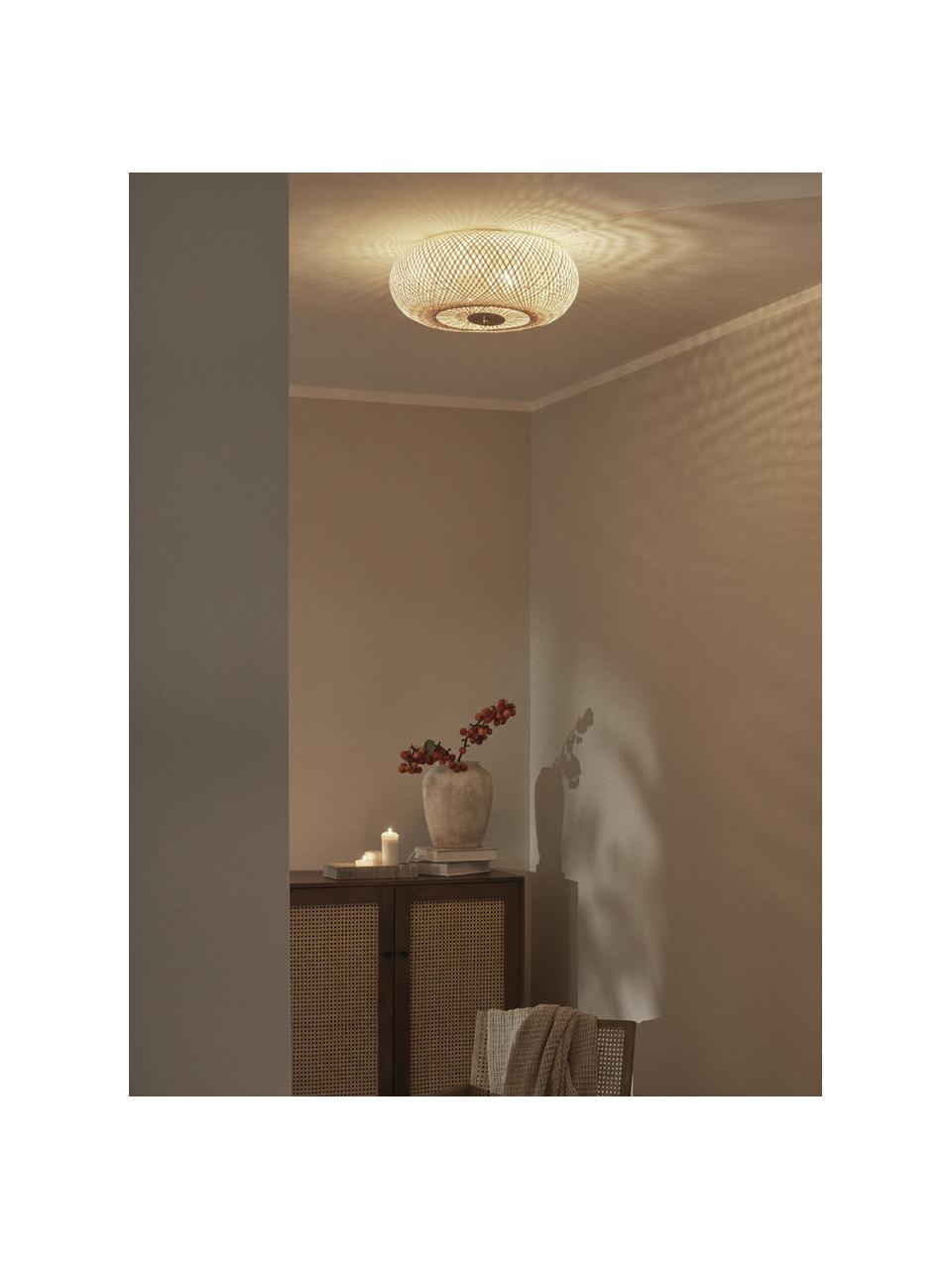 Dizajnová stropná lampa z bambusu Evelyn, Svetlobéžová, Ø 50 x V 20 cm