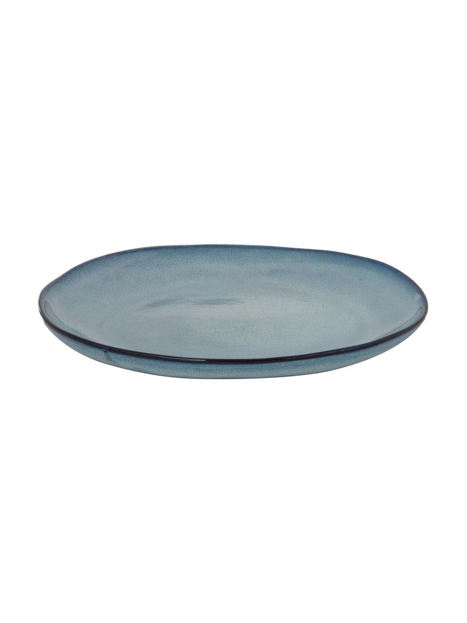 Assiette plate en grès bleu gris faite main Sandrine, Grès cérame, Tons bleus, Ø 22 x haut. 2 cm