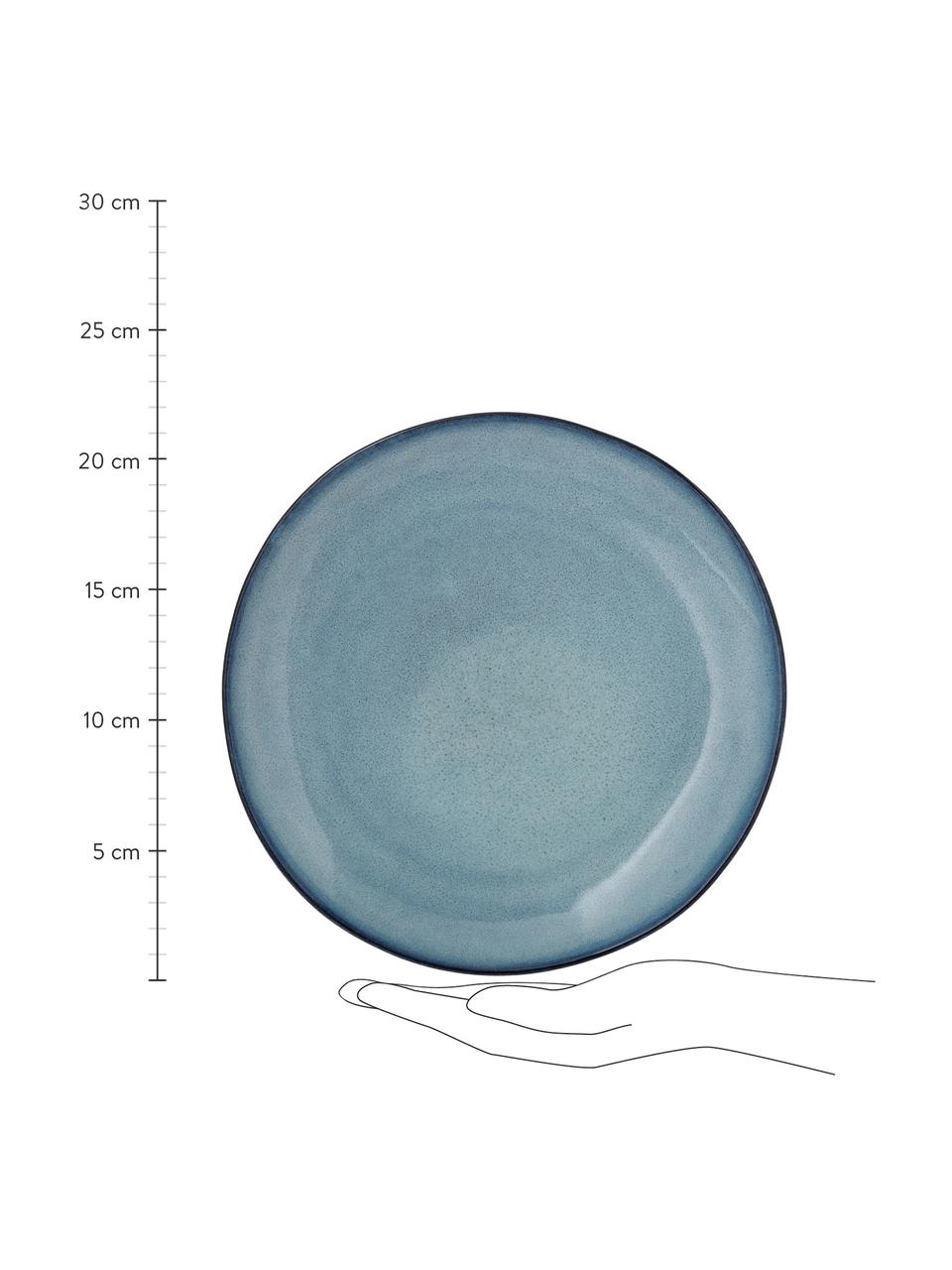 Ručne vyrobený plytký tanier z kameniny Sandrine, Kamenina, Odtiene modrej, Ø 22 x V 2 cm